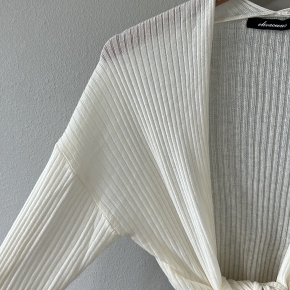 NWT Olivaceous Apricot Lane Cream Cropped Tie Front Cardigan Sweater Large - Picture 5 of 13